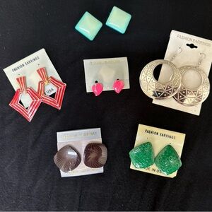 Vintage 1980s earrings, assortment of pierced and clip on.